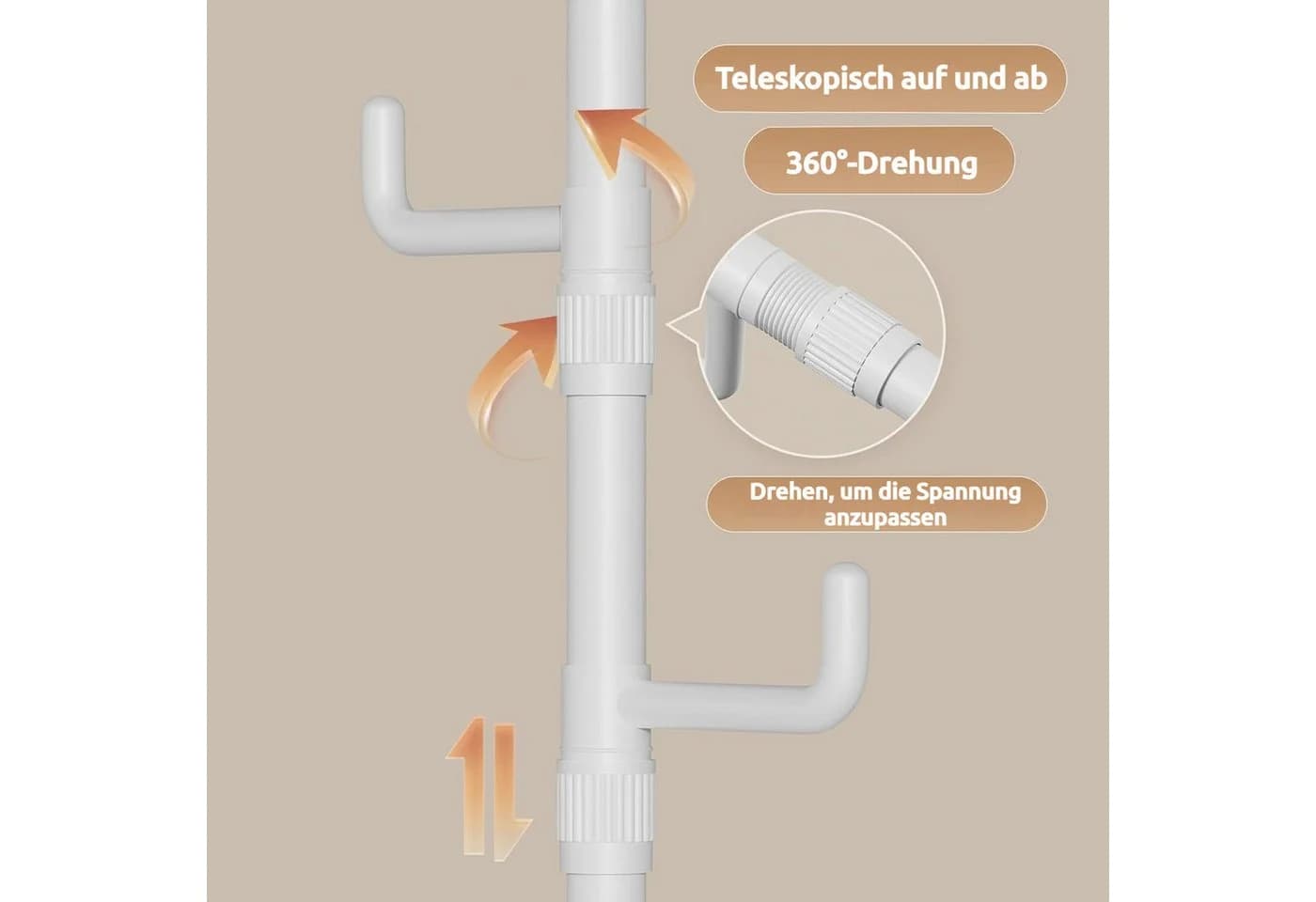 JOYOLEDER Kleiderständer Garderobenständer ausziehbar 4/5 Haken 110-310cm Verstellbarer Teleskop Kleiderständer - Bild 3