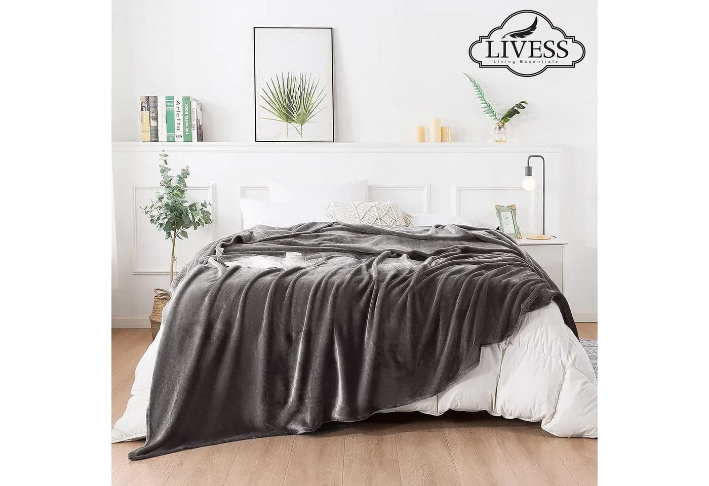 Livess Wohndecke Kuscheldecke Grau Flauschig Sofadecke