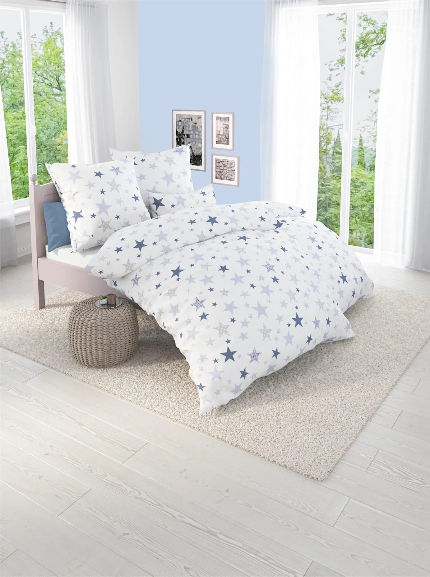 WÄSCHEPUR Bettwäsche Set 2-tlg. Ecru Beige Sternenmuster 155x200 cm