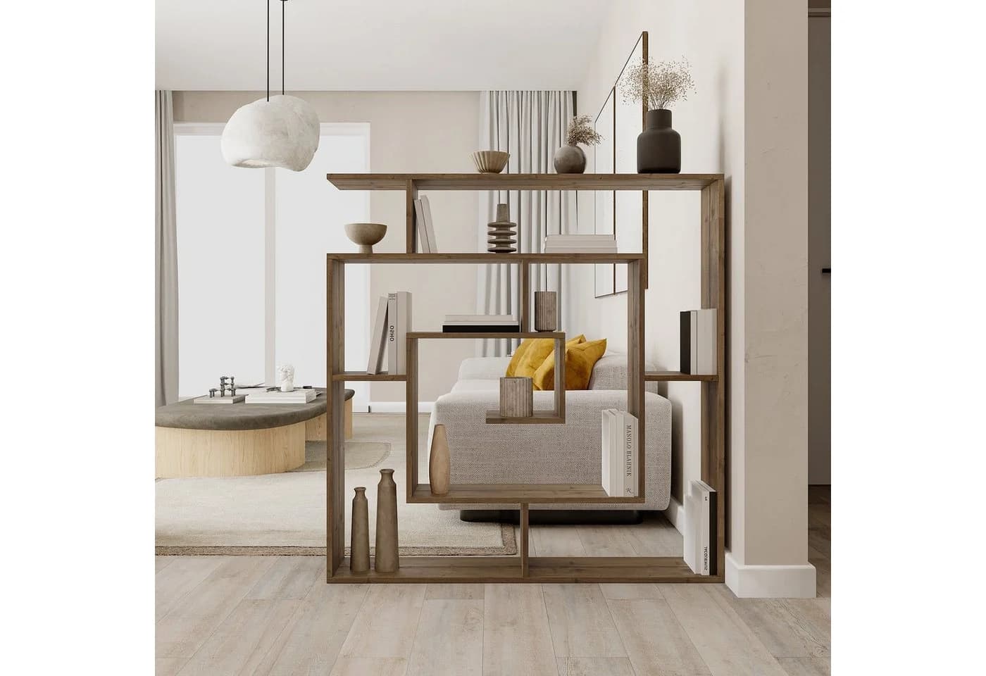Decortie Bücherregal Labirent Modernes Regal Dunkler Eiche Effekt