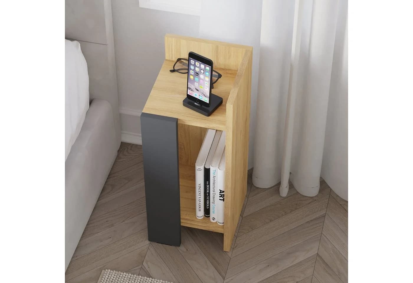 Decortie Nachttisch Elos Modern Braun Versenkbare Tür - Bild 3