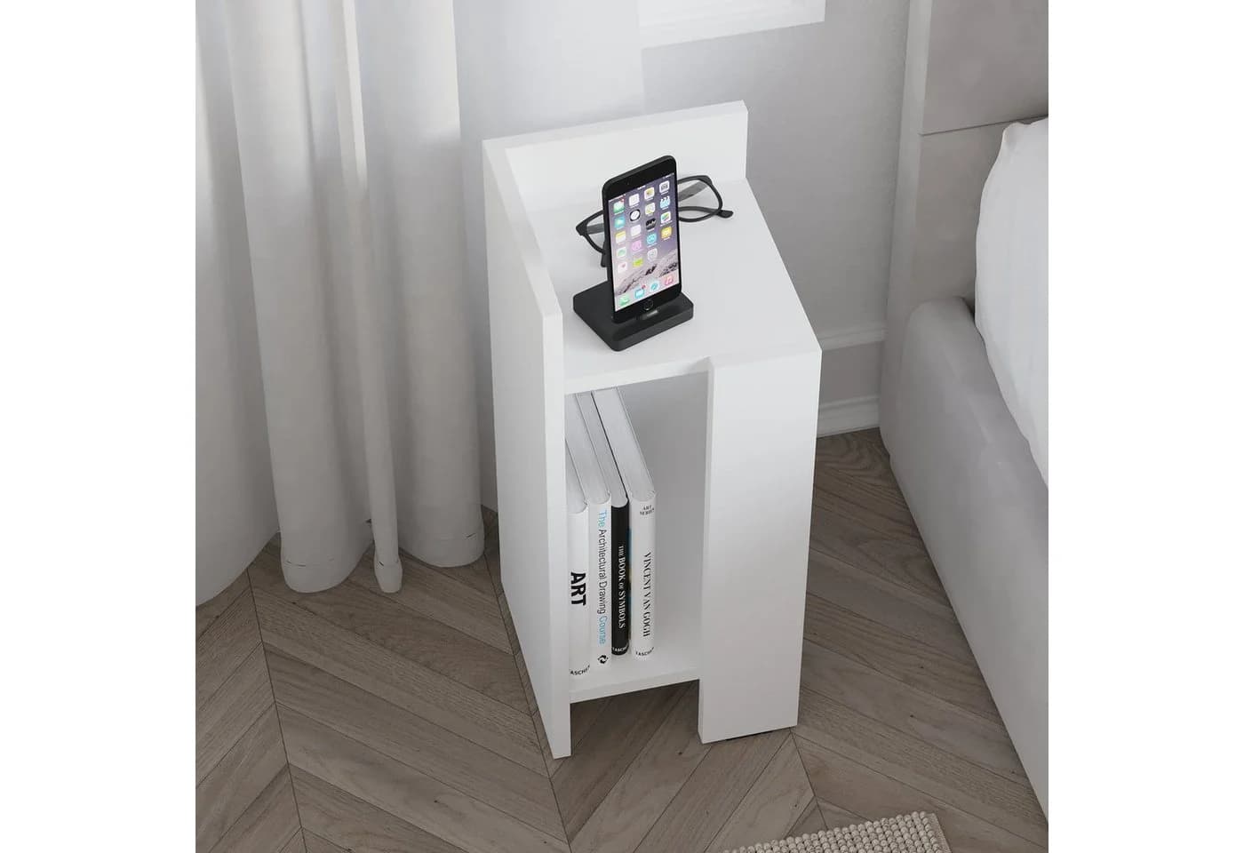 Decortie Nachttisch Elos Modern Weiß mit versenkbarer Tür - Bild 3