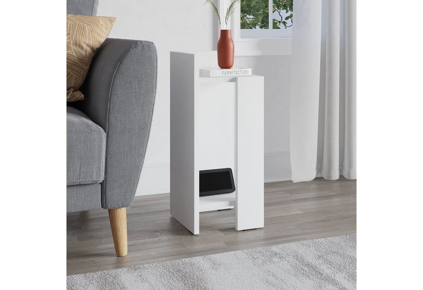 Decortie Nachttisch Elos Modern Weiß mit versenkbarer Tür - Bild 4