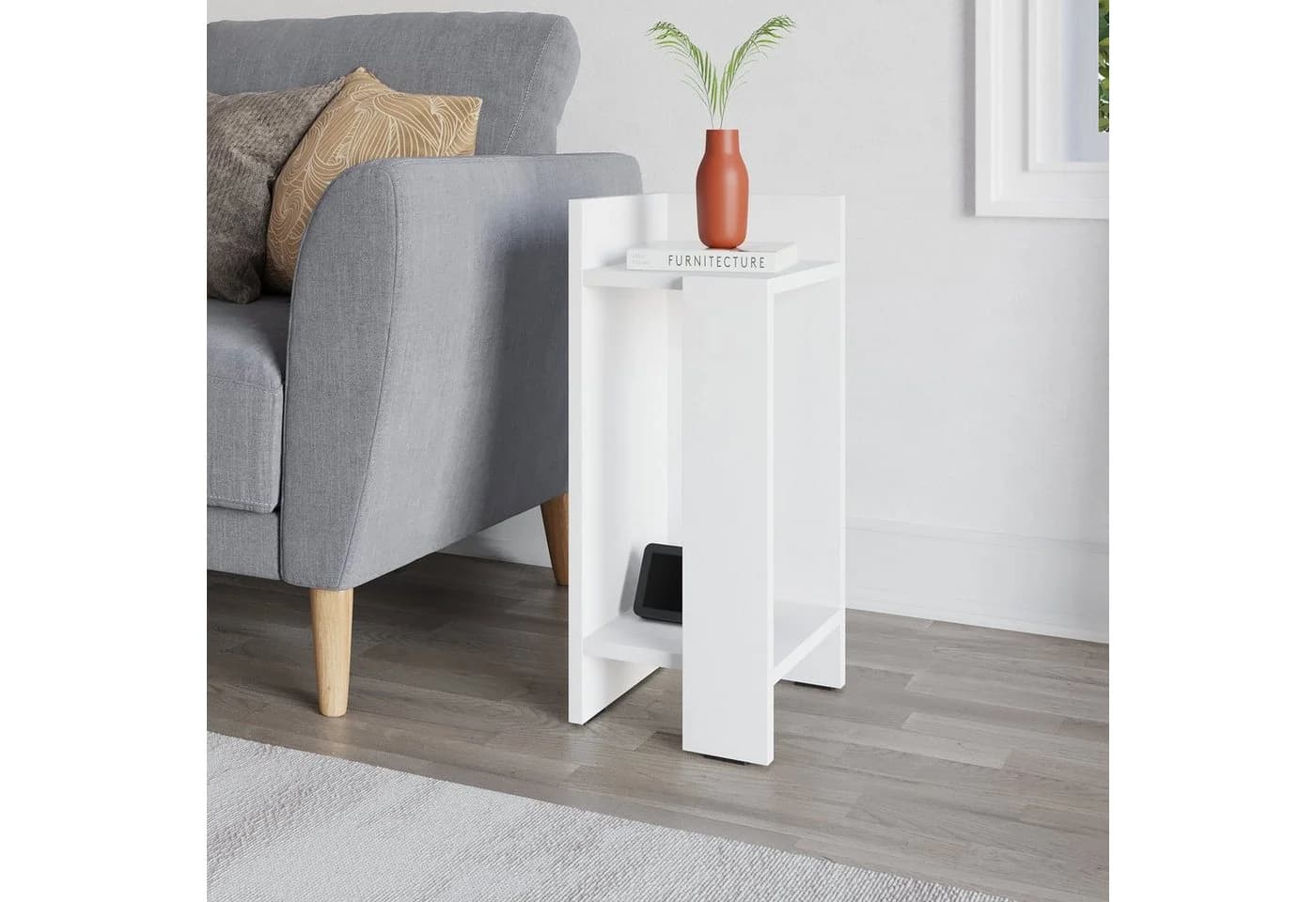 Decortie Nachttisch Elos Modern Weiß mit versenkbarer Tür - Bild 5