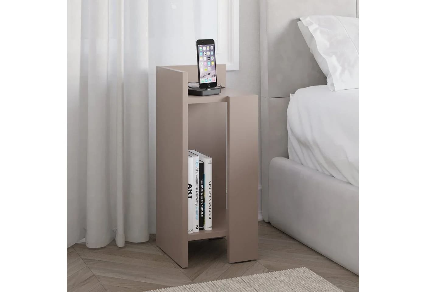 Decortie Nachttisch Elos Modern Grau mit versenkbarer Tür - Bild 2