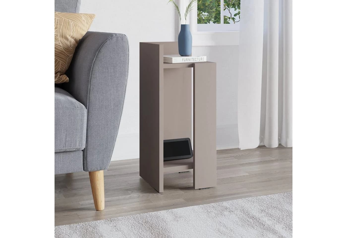 Decortie Nachttisch Elos Modern Grau mit versenkbarer Tür - Bild 4