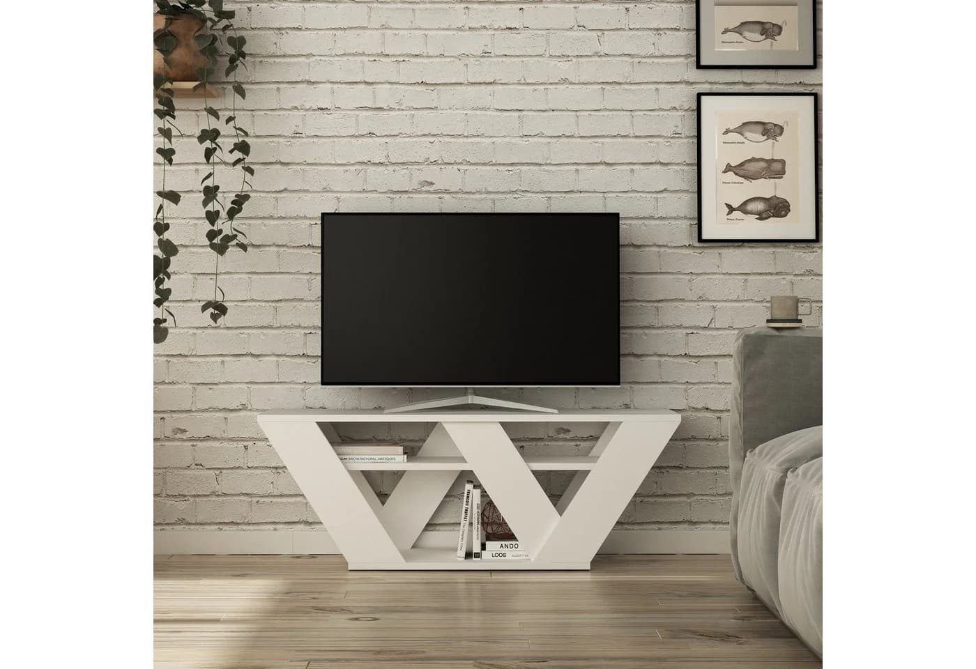 Decortie TV-Schrank Pipralla Modern Weiß V-Beine - Bild 2