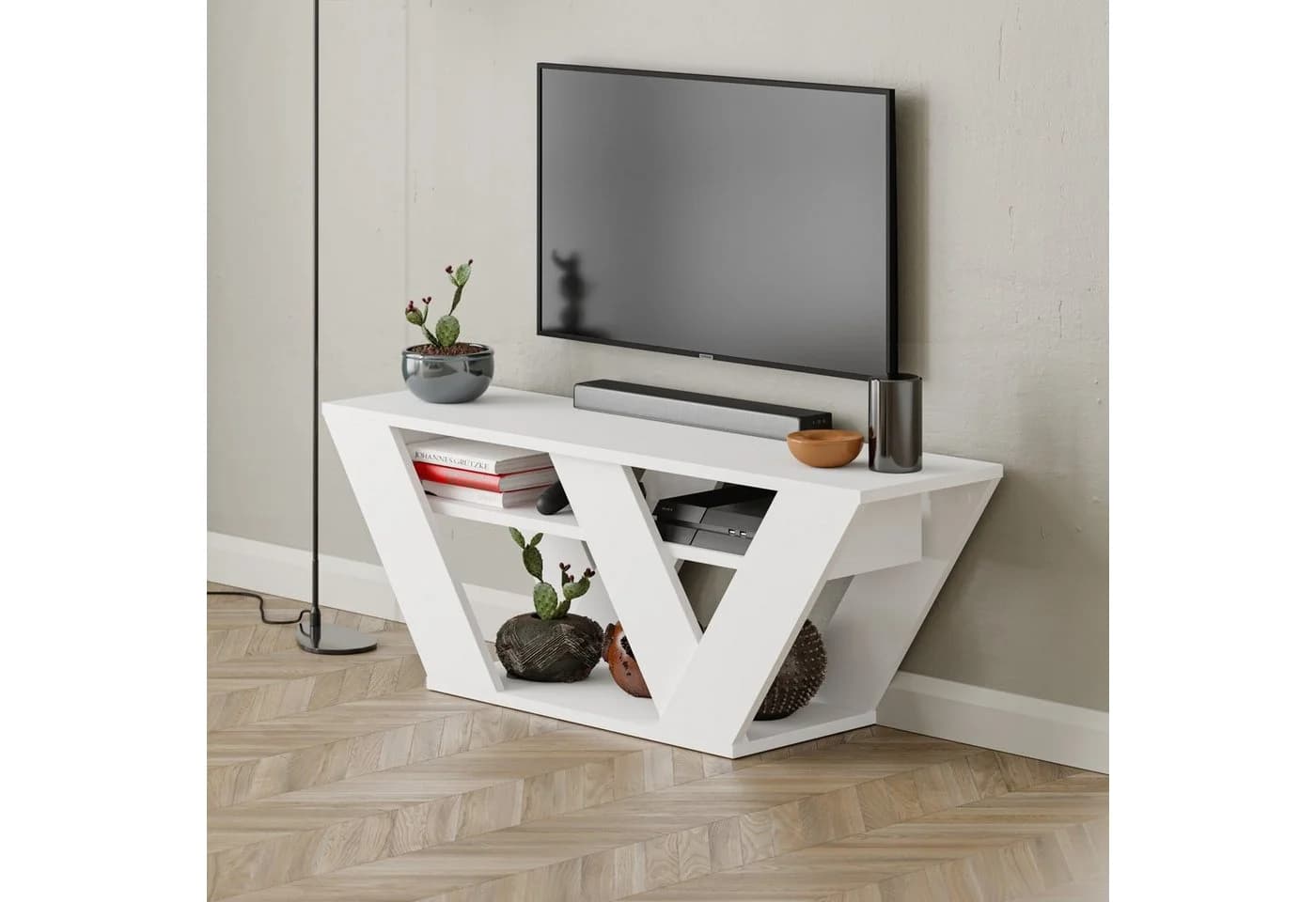 Decortie TV-Schrank Pipralla Modern Weiß V-Beine - Bild 3