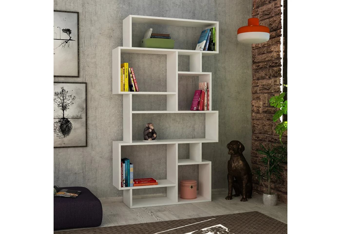 Decortie Bücherregal Karmato Modern Weiß Asymmetrisches Design - Bild 2
