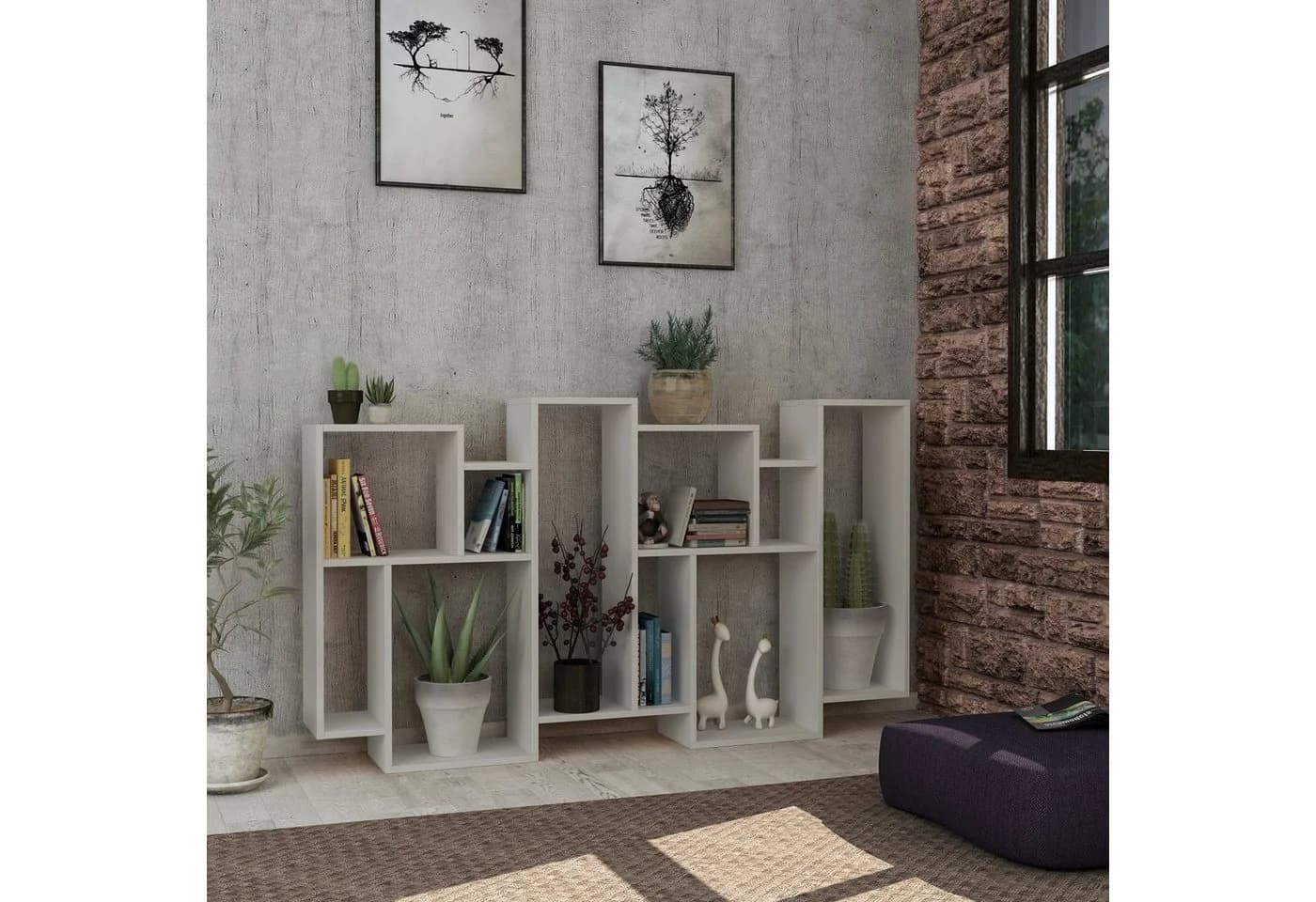 Decortie Bücherregal Karmato Modern Weiß Asymmetrisches Design - Bild 3