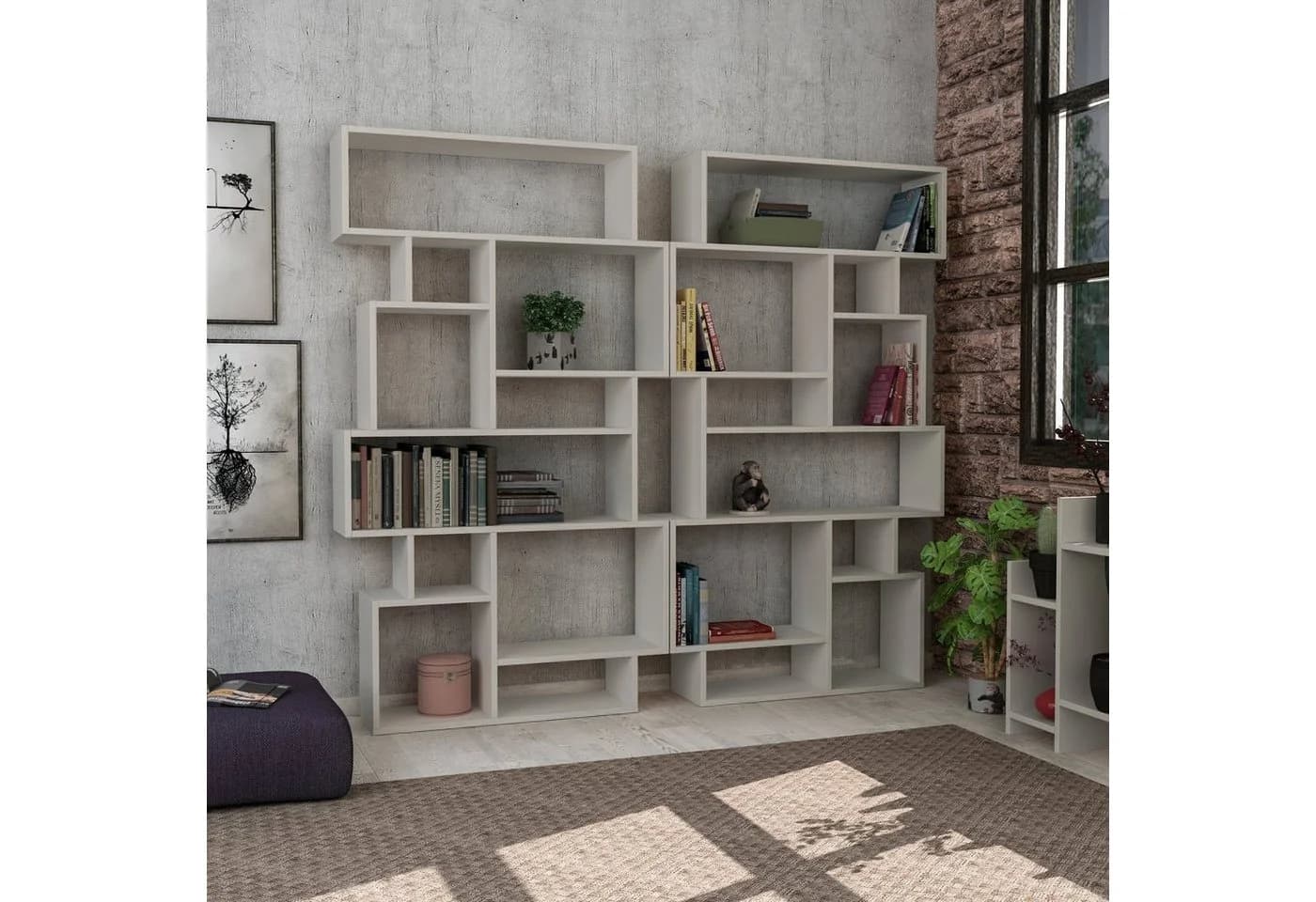 Decortie Bücherregal Karmato Modern Weiß Asymmetrisches Design - Bild 4