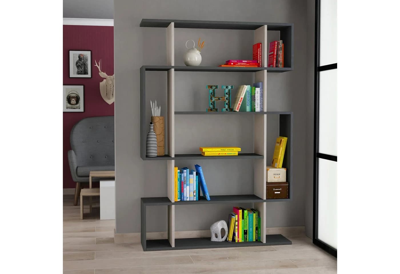 Decortie Bücherregal Mito Modern Anthrazit Helles Mokka - Bild 2