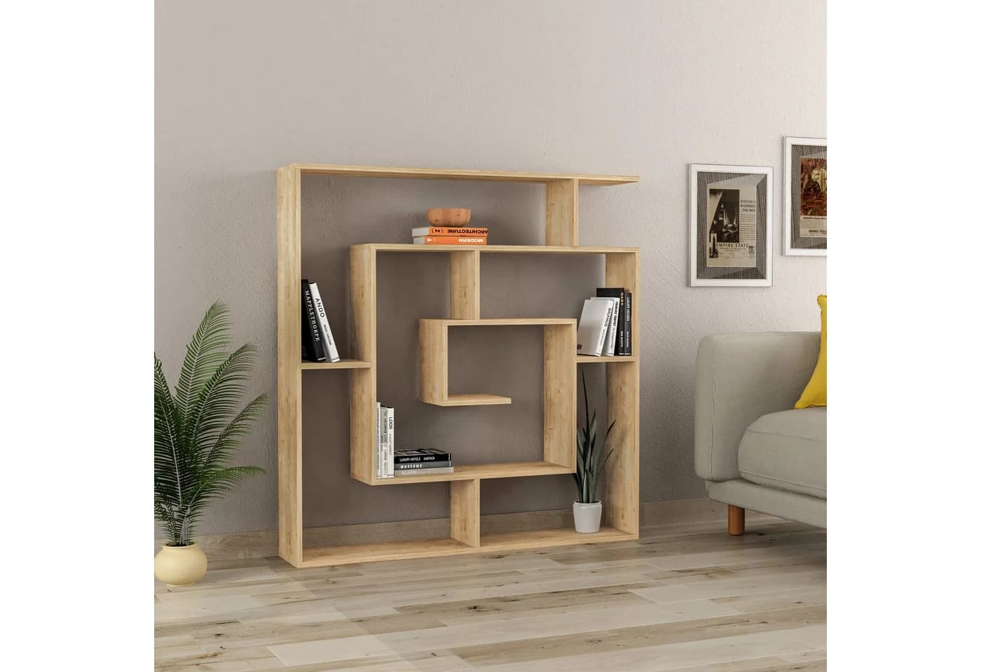 Decortie Bücherregal Labirent Modernes Wandregal Raumtrenner Eiche - Bild 2