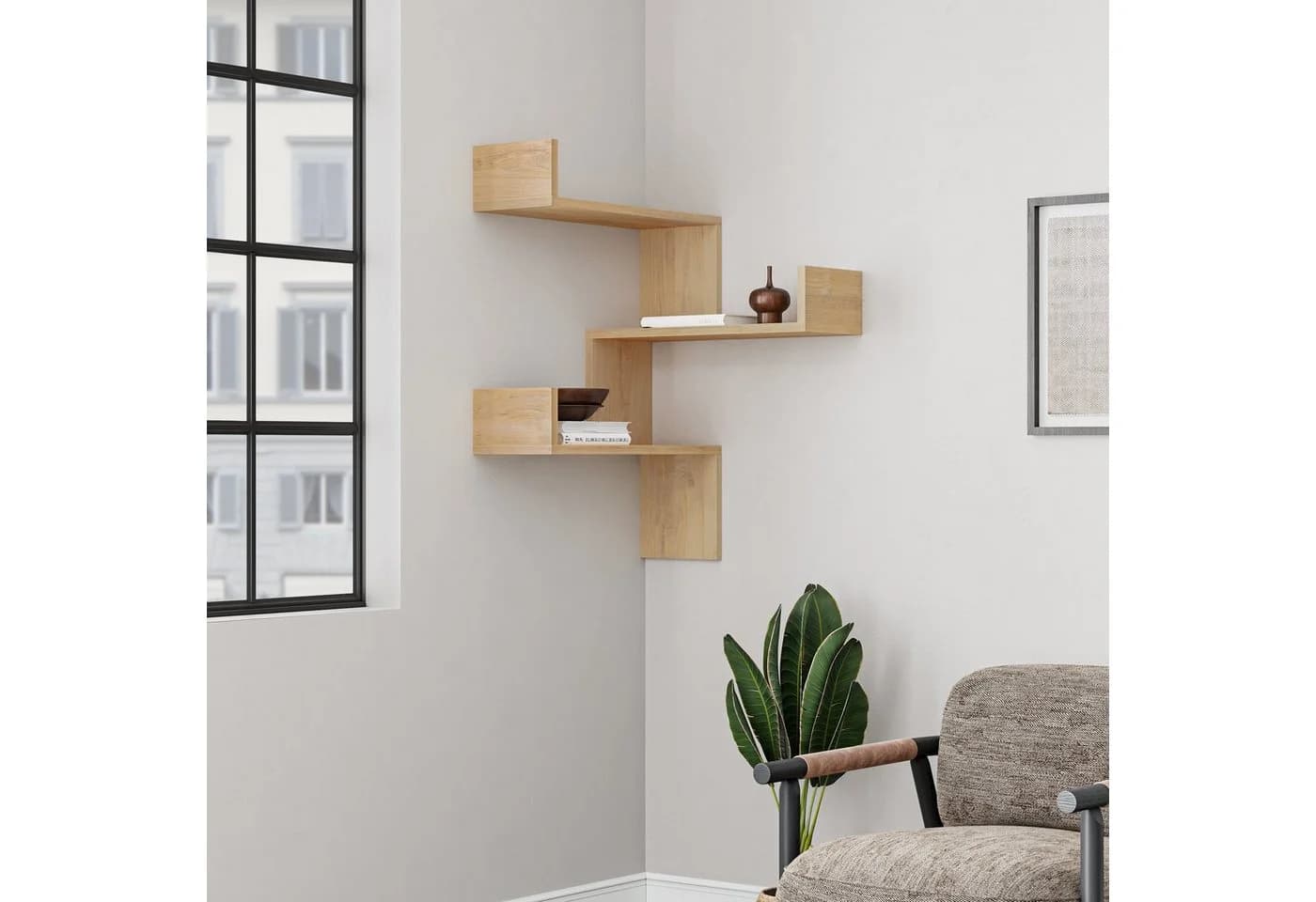 Decortie Eckwandregal Luksa Modernes Bücherregal Braun - Bild 2