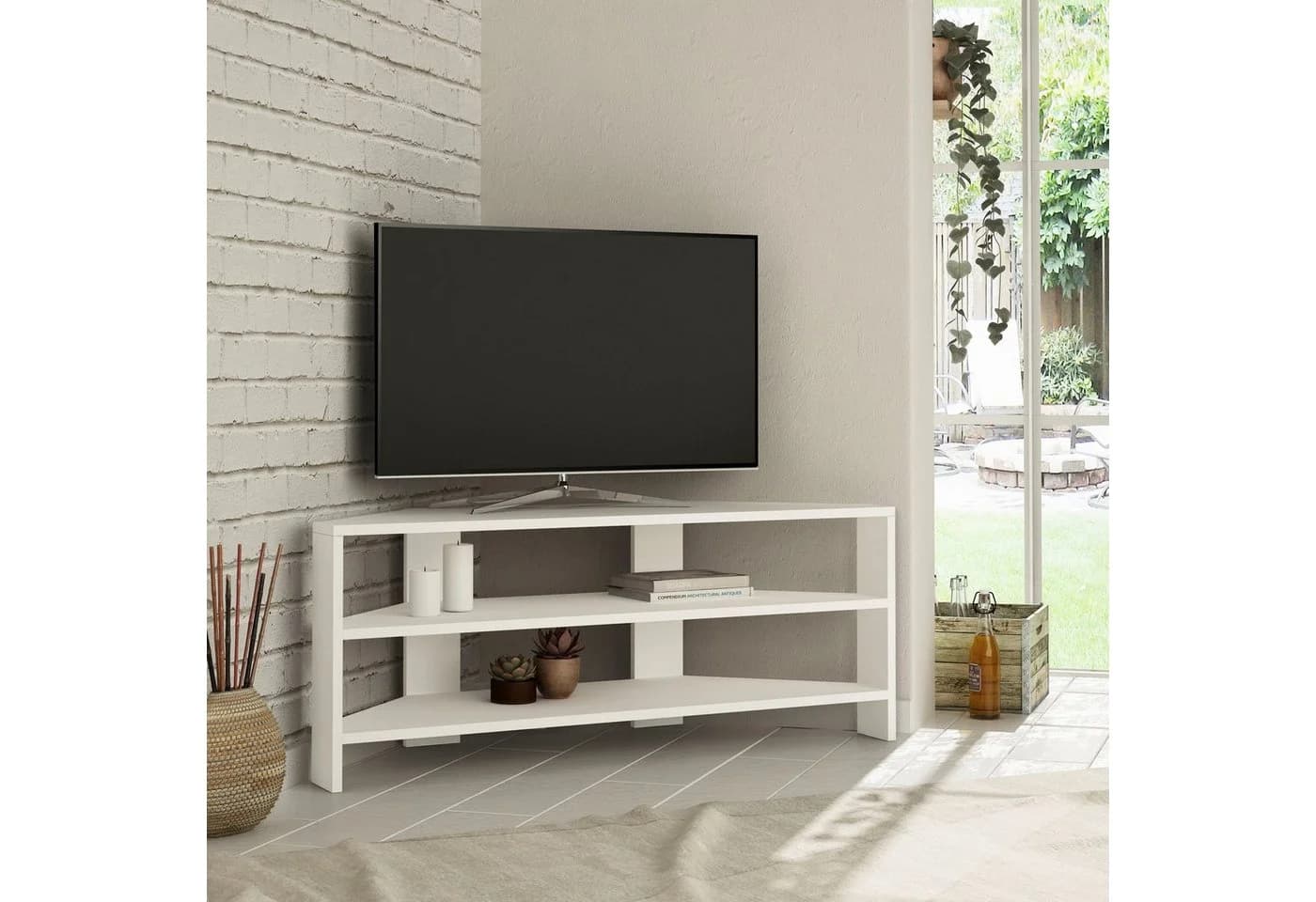 Decortie TV-Schrank Thales Modernes Eck-Multimedia-Center Weiß - Bild 2