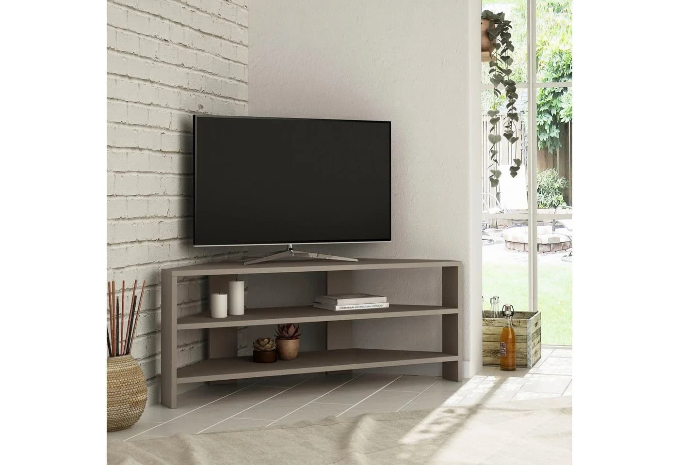 Decortie TV-Schrank Thales Modernes Eck-Multimedia-Center Beige/Grau - Bild 2