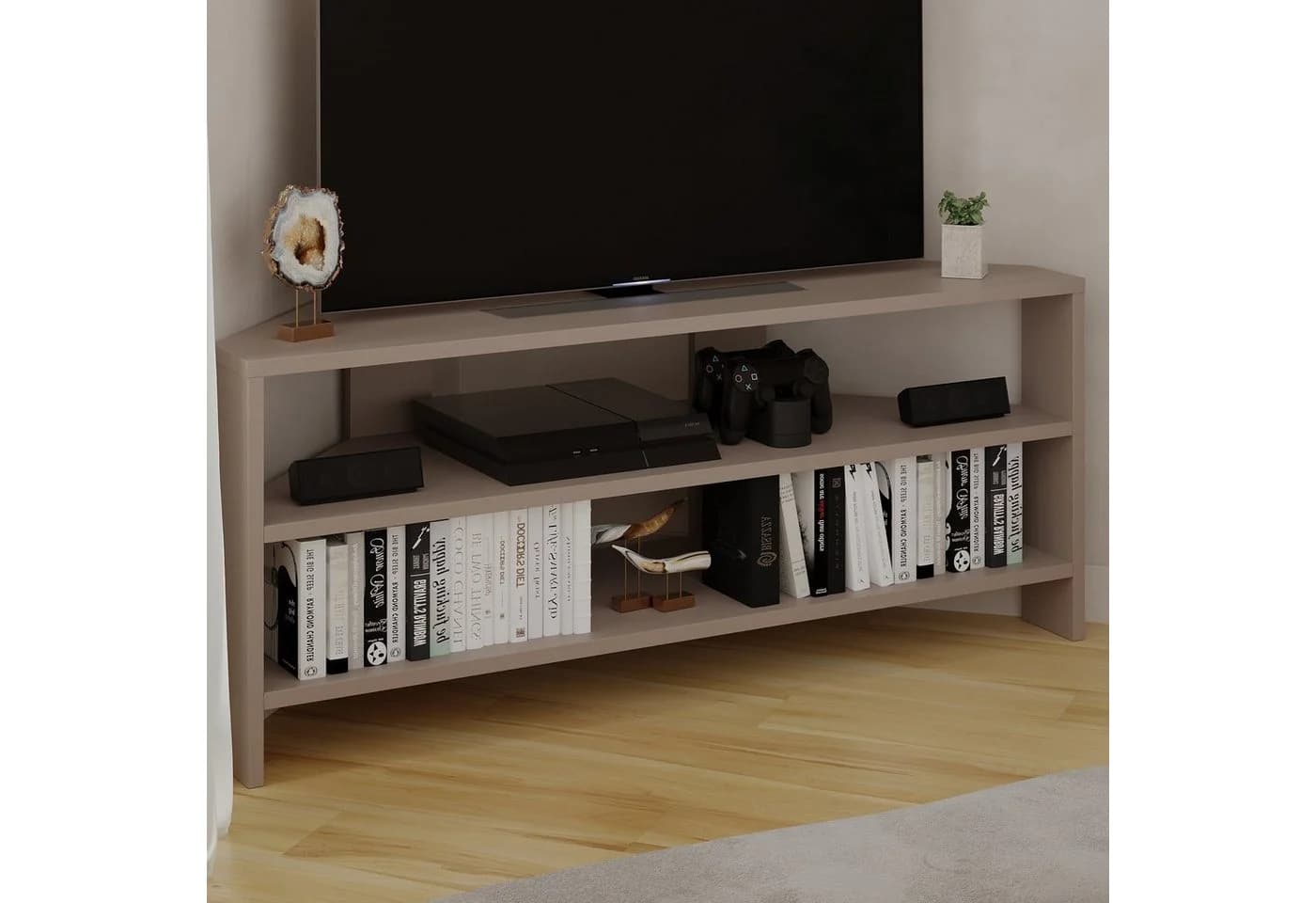 Decortie TV-Schrank Thales Modernes Eck-Multimedia-Center Beige/Grau - Bild 3