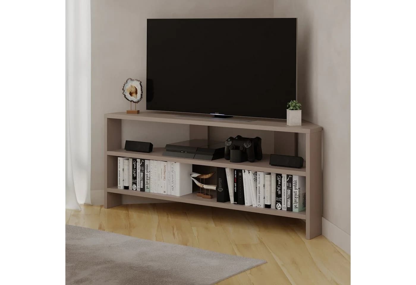 Decortie TV-Schrank Thales Modernes Eck-Multimedia-Center Beige/Grau - Bild 4