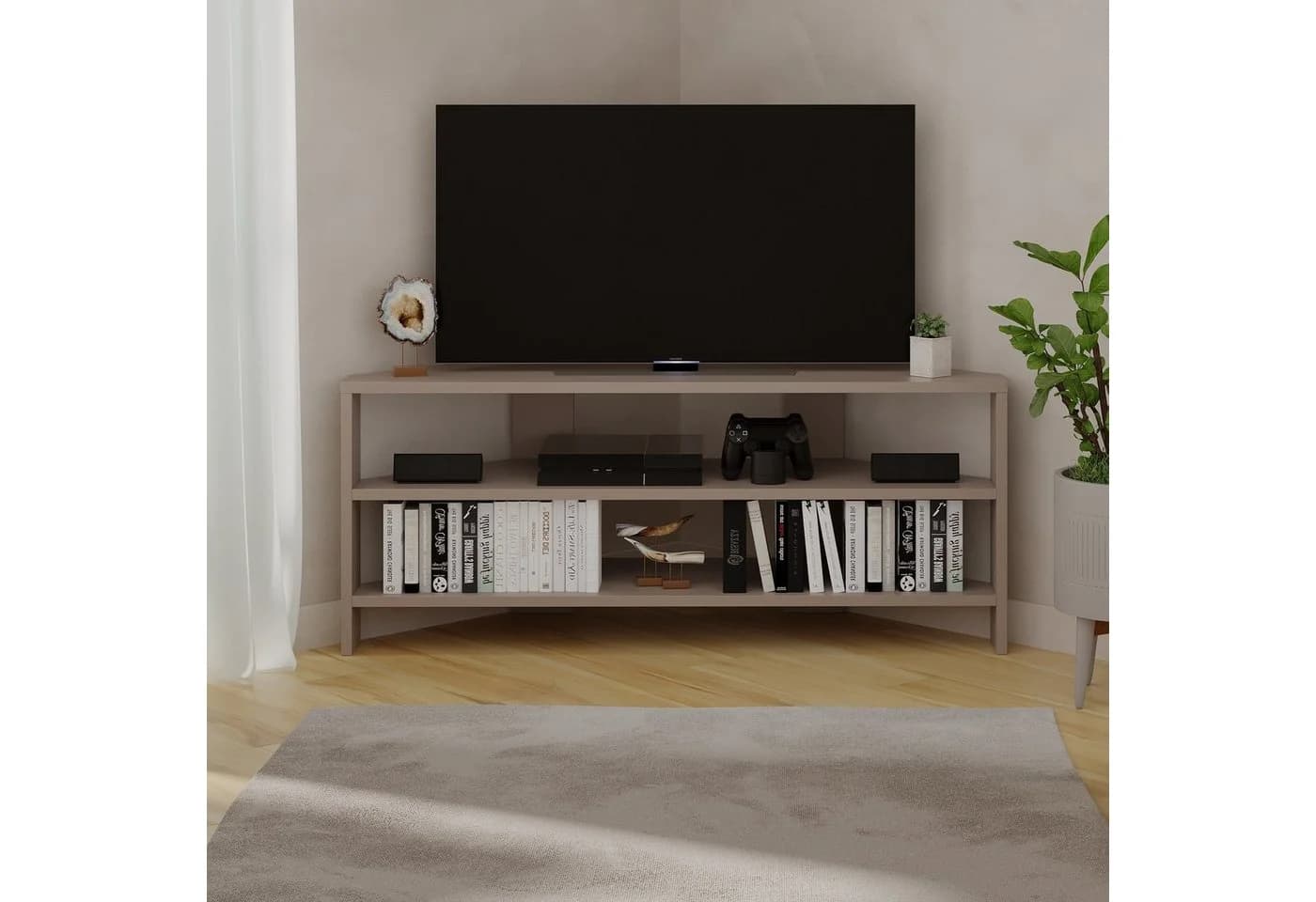 Decortie TV-Schrank Thales Modernes Eck-Multimedia-Center Beige/Grau - Bild 5