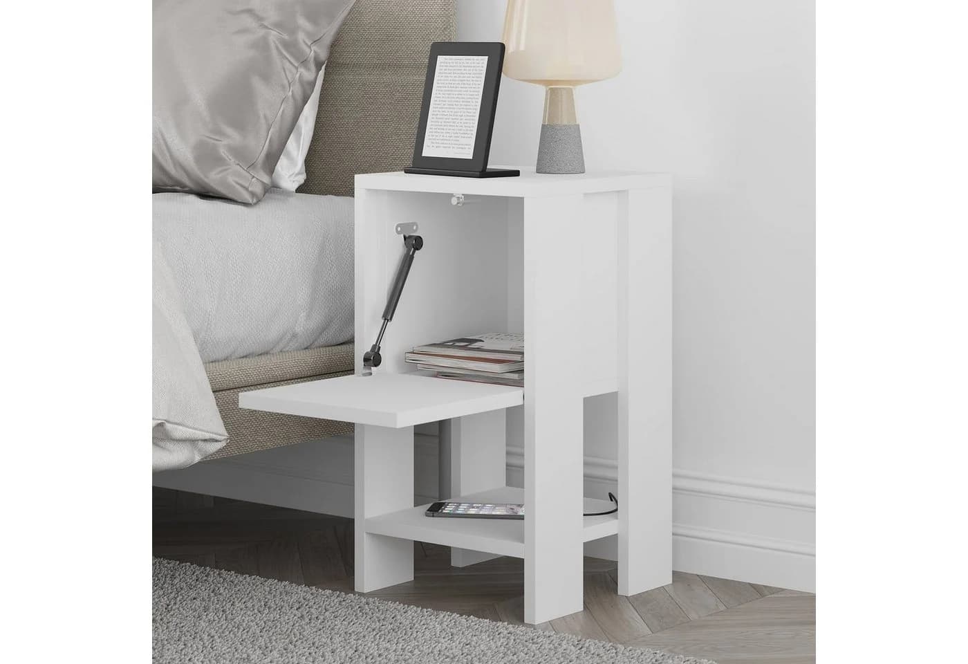 Decortie Nachttisch Ema Modern Weiß Klapptür - Bild 3