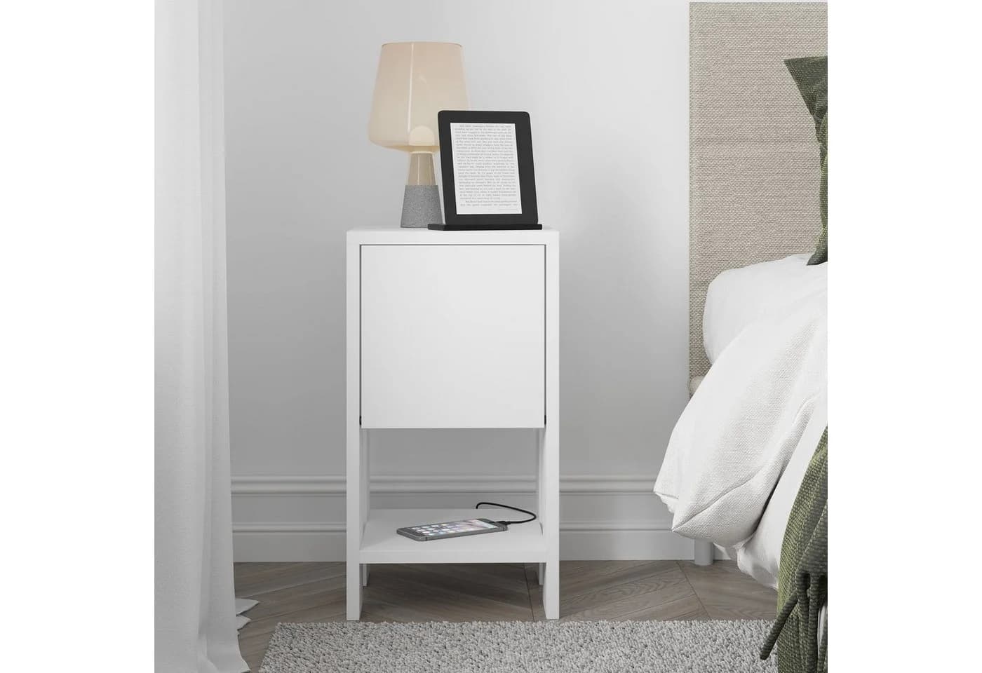 Decortie Nachttisch Ema Modern Weiß Klapptür - Bild 5