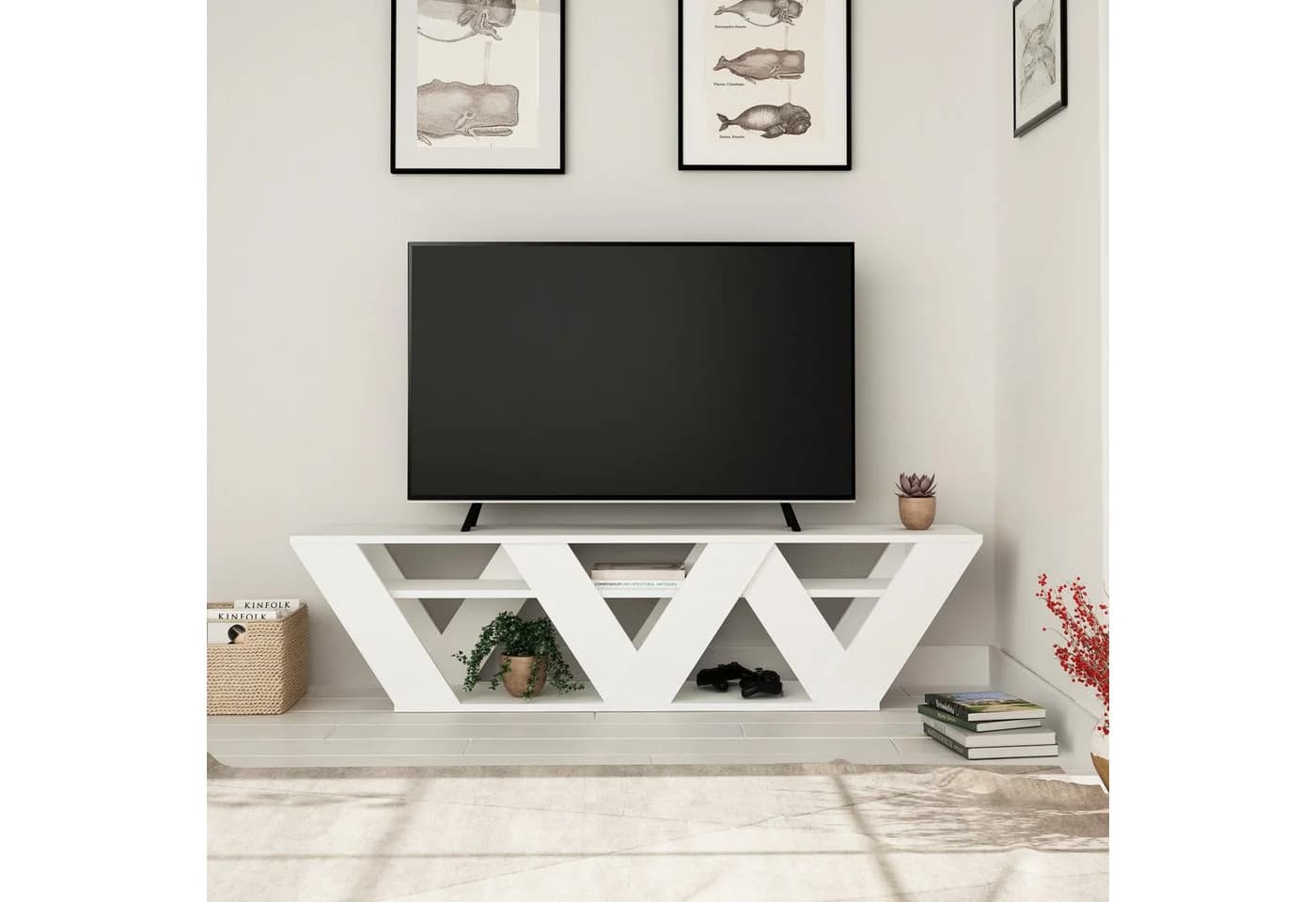 Decortie TV-Schrank Ralla Moderner TV-Ständer Multimedia-Center Weiß - Bild 2