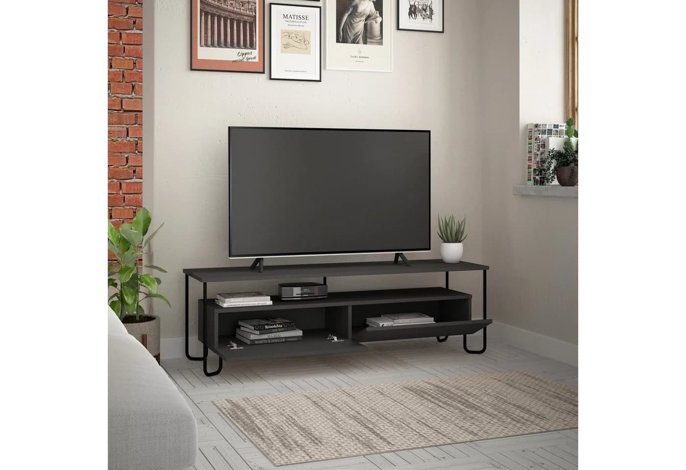 Decortie TV-Schrank Cornea Modernes TV-Möbel mit Schrank Anthrazit