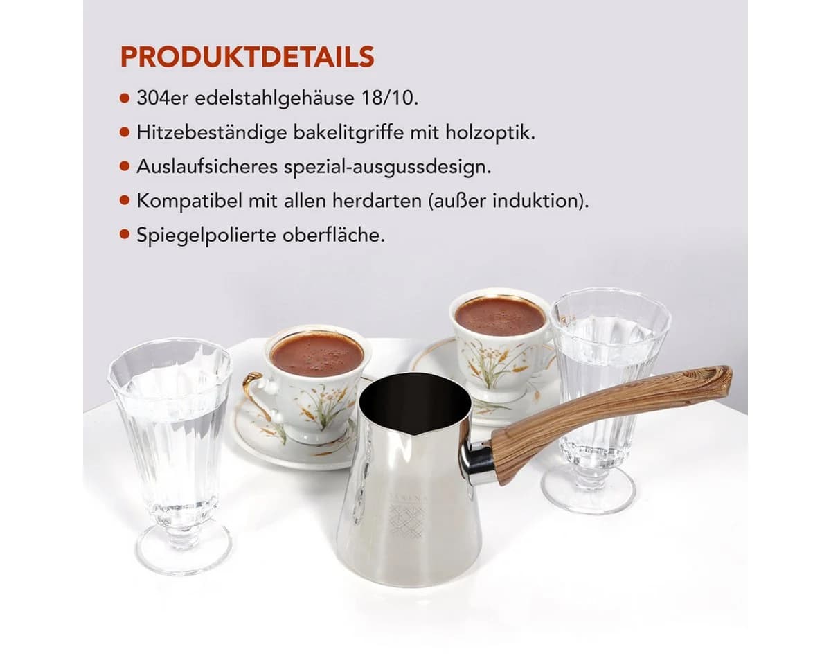 SERENK Kaffeekännchen Set 4-tlg. Edelstahl Cezve mit Ständer - Bild 4