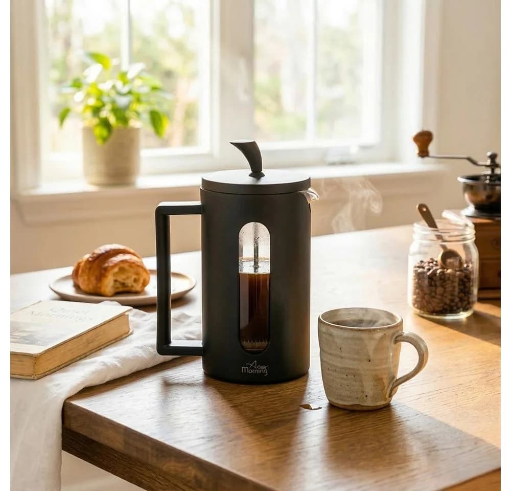 ANY MORNING French Press Kanne 600ml Schwarz Glas - Bild 2