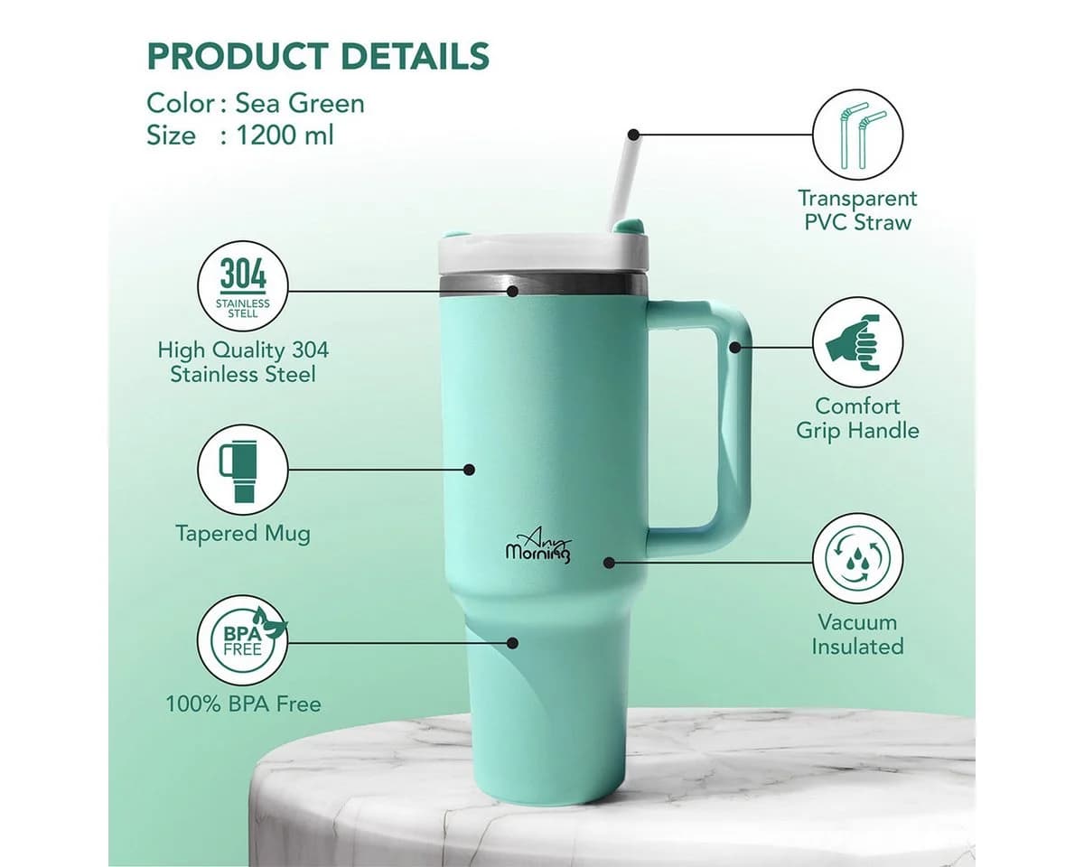 ANY MORNING Thermobecher XL 1200ml Edelstahl Seegrün