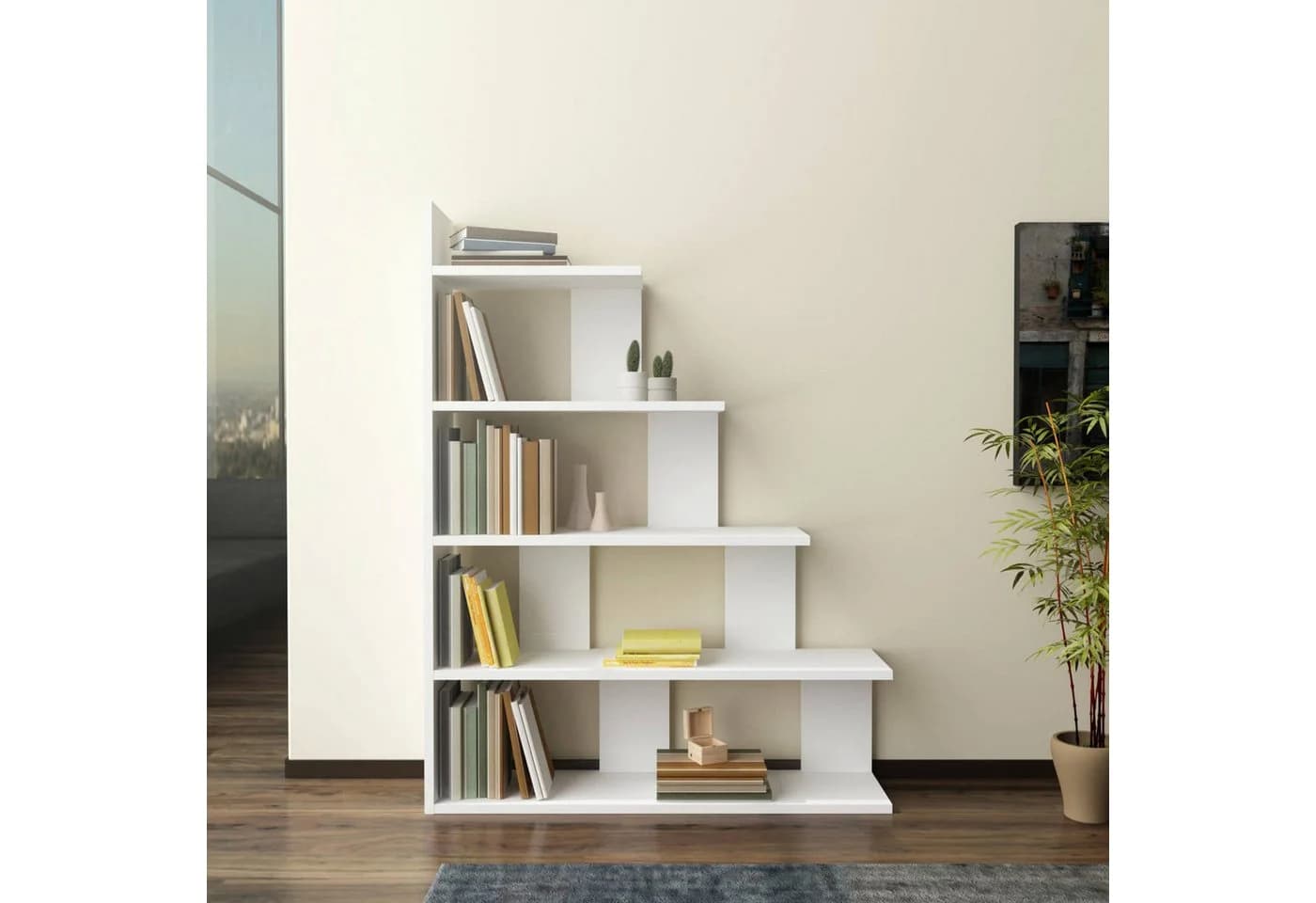 Decorotika Bücherregal ECHO - 5-Ebenen Leiterregal Weiß