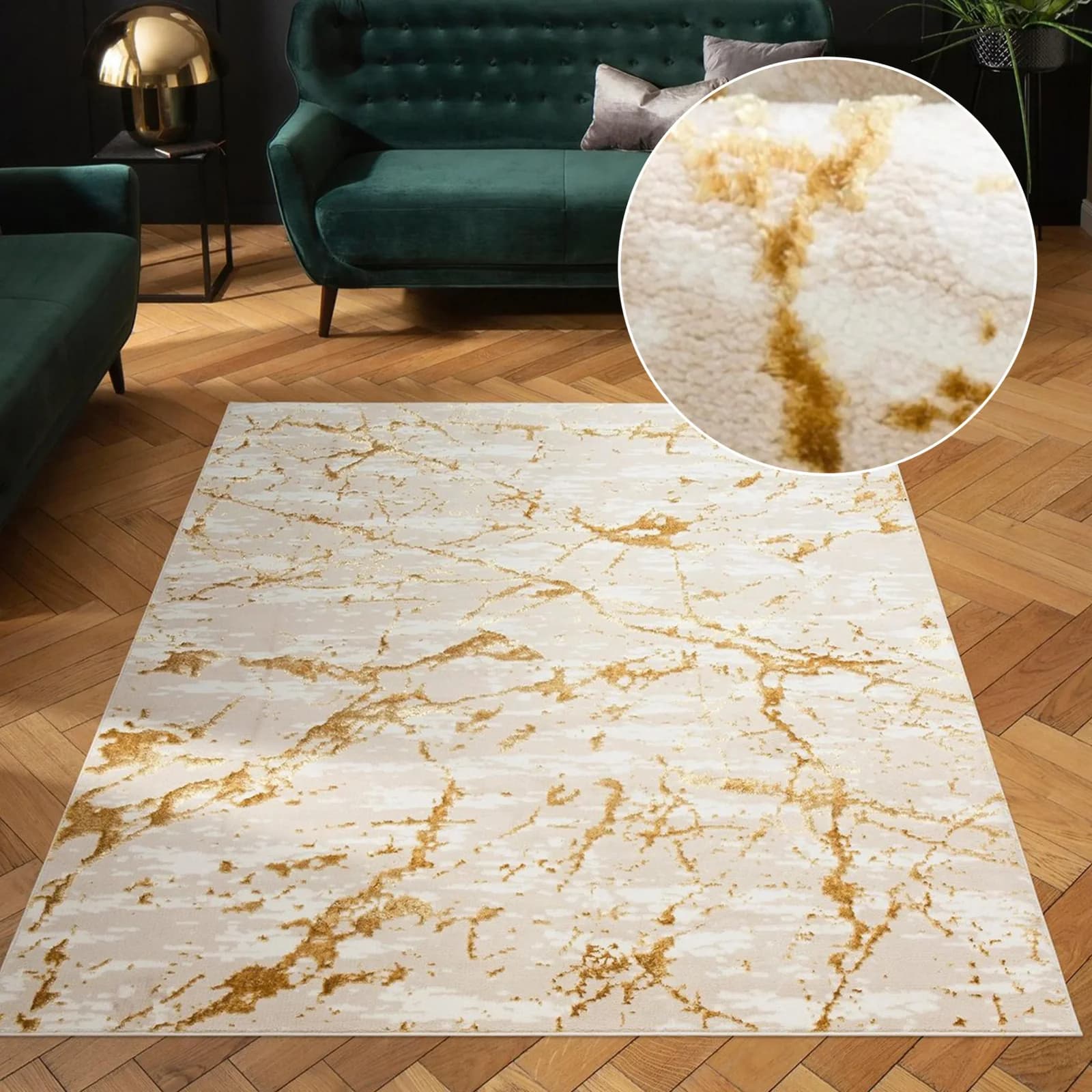 Teppich MY HOME Kalmus mit Schrumpfgarn-Effekt Hoch-Tief Goldfarben Kunstfaser