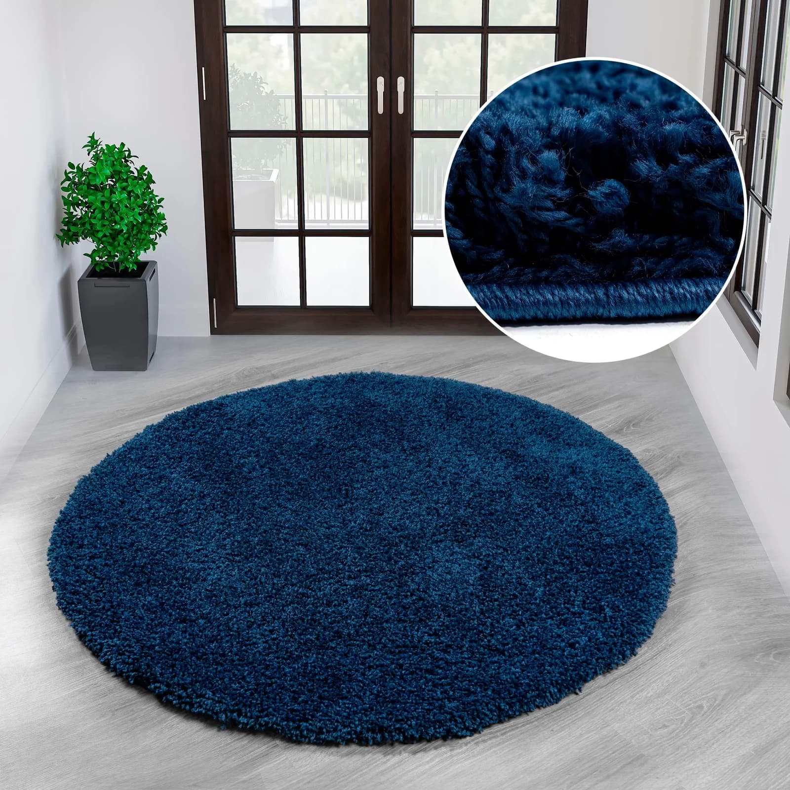 OTTO HOME Teppich Viva rund 140cm Blau Hochflor Kunstfaser