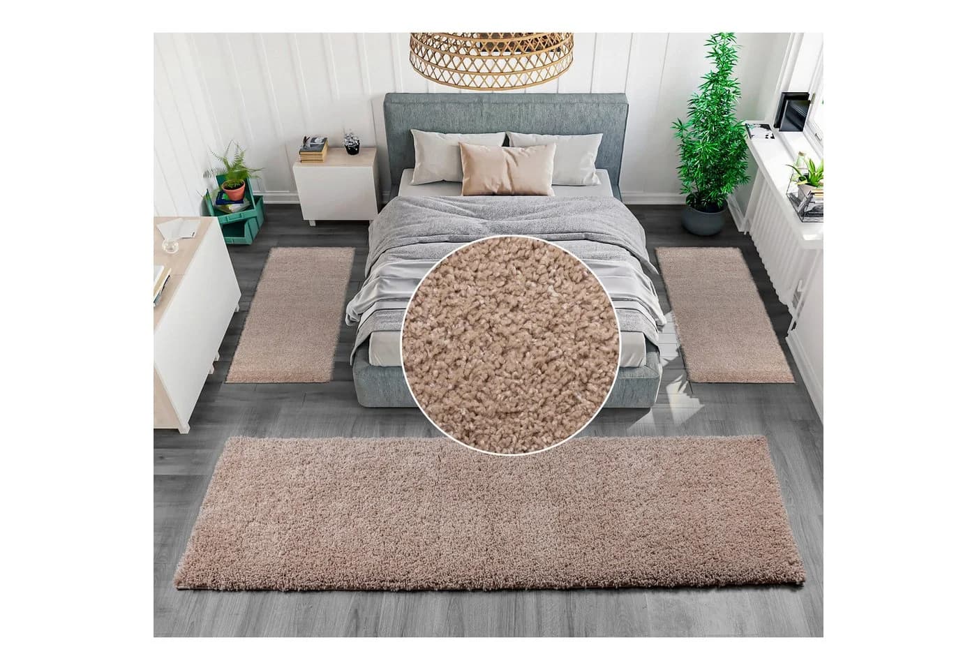 OTTO HOME Bettumrandung Shaggy 30 Beige 3-teilig