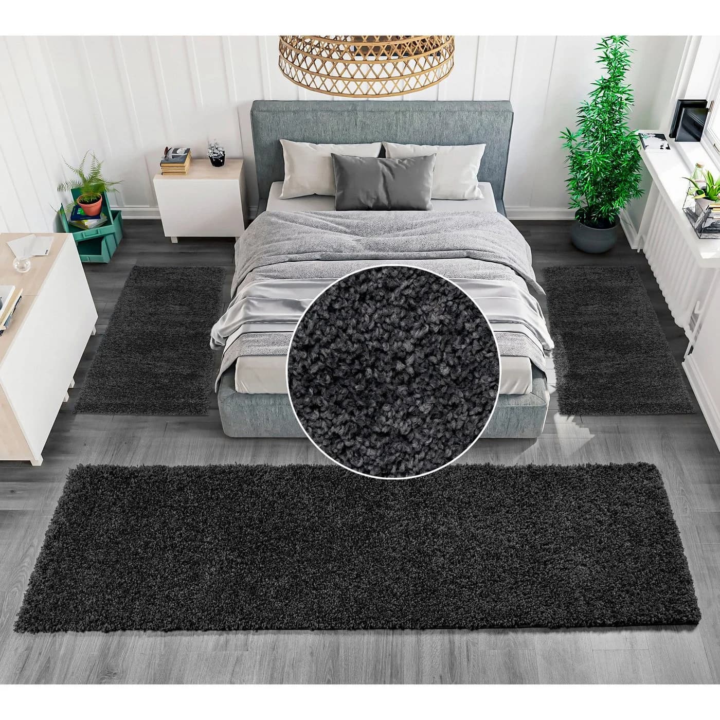 OTTO HOME Bettumrandung Shaggy 30 Grau 3-teilig Uni