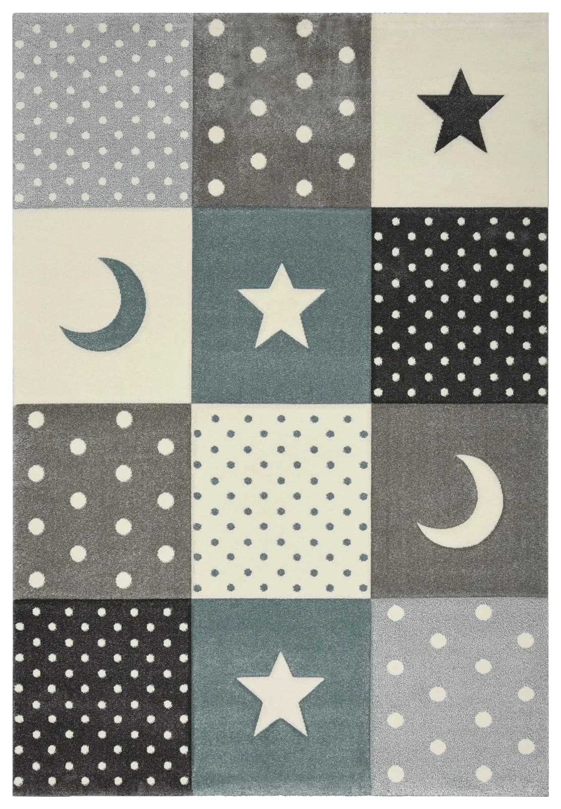 Kinderteppich Mond und Sterne, Kunstfaser, grau