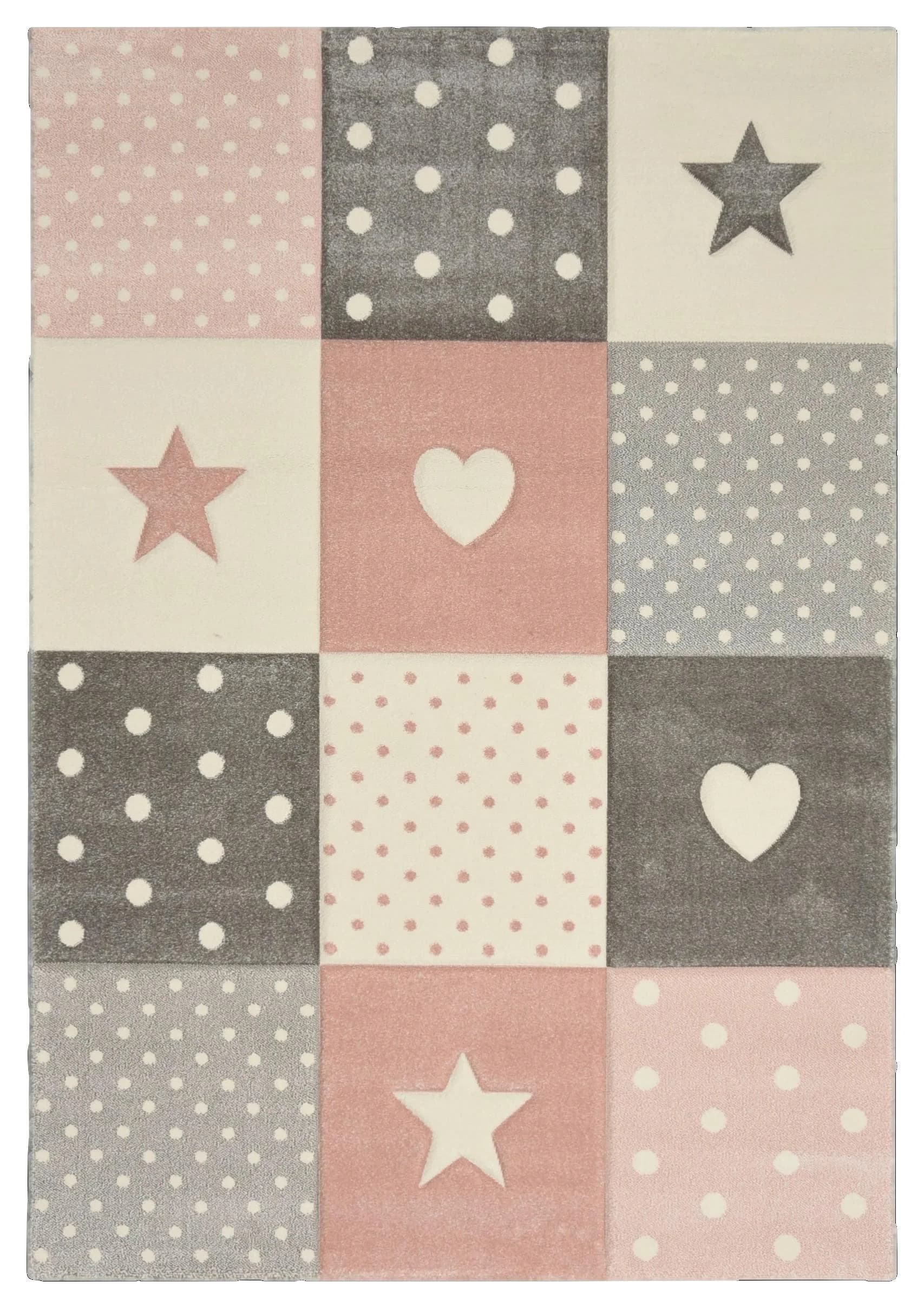 MERINOS Kinderteppich Pastel Kids Grau Rosa Motiv Sterne Herzen