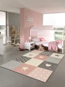 MERINOS Kinderteppich Pastel Kids Grau Rosa Motiv Sterne Herzen Bild 2