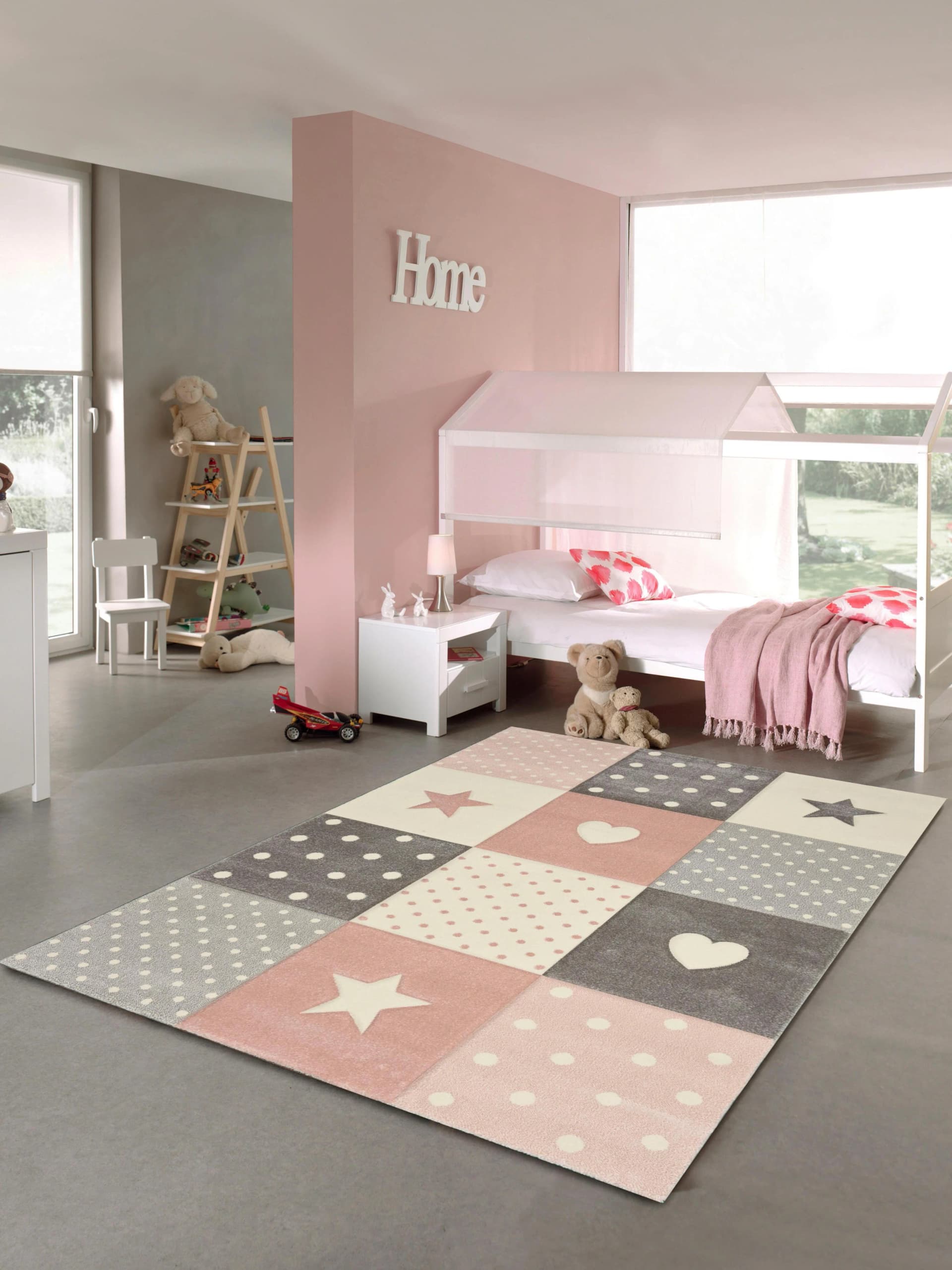 MERINOS Kinderteppich Pastel Kids Grau Rosa Motiv Sterne Herzen - Bild 2
