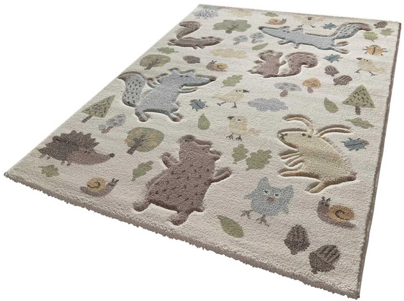 SIGIKID Kinderteppich Forest Beige Blau Waldtiere Motiv