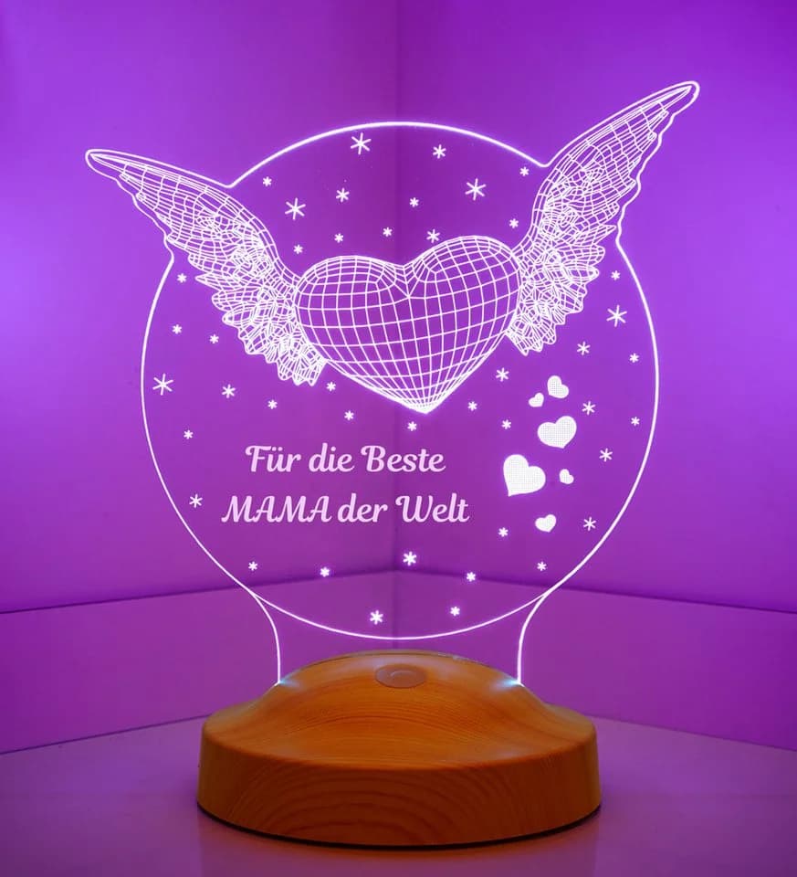 Geschenkelampe LED Nachttischlampe Fliegendes Herz 3D mehrfarbiges Nachtlicht