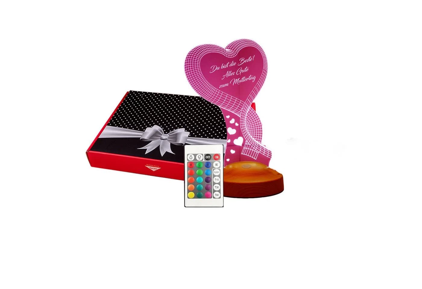Geschenkelampe LED Nachttischlampe Herz 3D Gravur Bunt - Bild 2