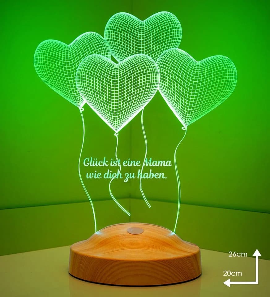 Geschenkelampe LED Nachttischlampe Vier Herzen 3D mehrfarbiges Nachtlicht für Mama