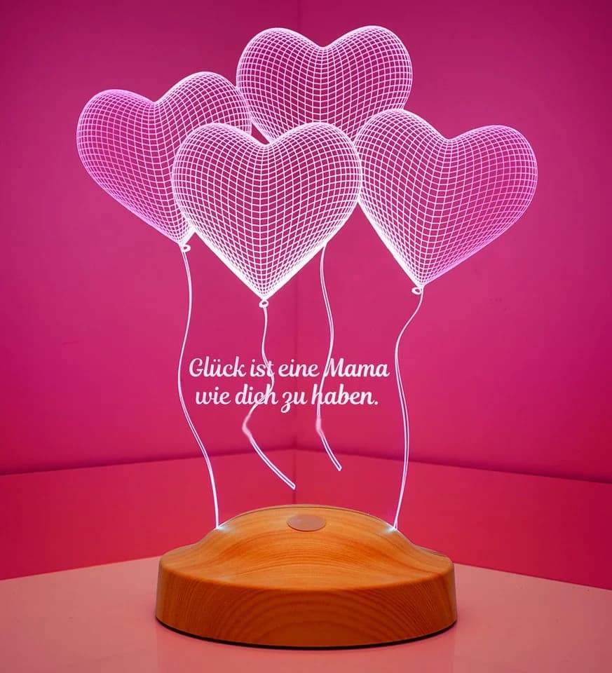 Geschenkelampe LED Nachttischlampe Vier Herzen 3D mehrfarbiges Nachtlicht für Mama - Bild 4