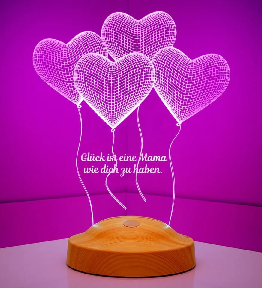Geschenkelampe LED Nachttischlampe Vier Herzen 3D mehrfarbiges Nachtlicht für Mama - Bild 5
