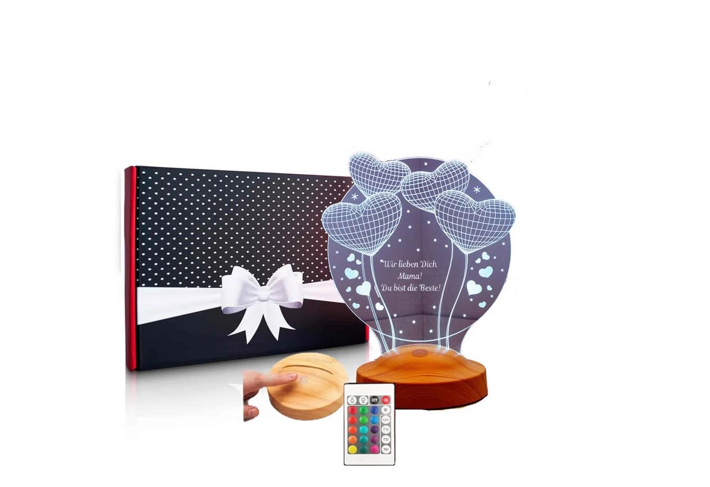 Geschenkelampe LED Nachttischlampe Ballon Herzen 3D Gravur mehrfarbiges Geschenk für Muttertag - Bild 2