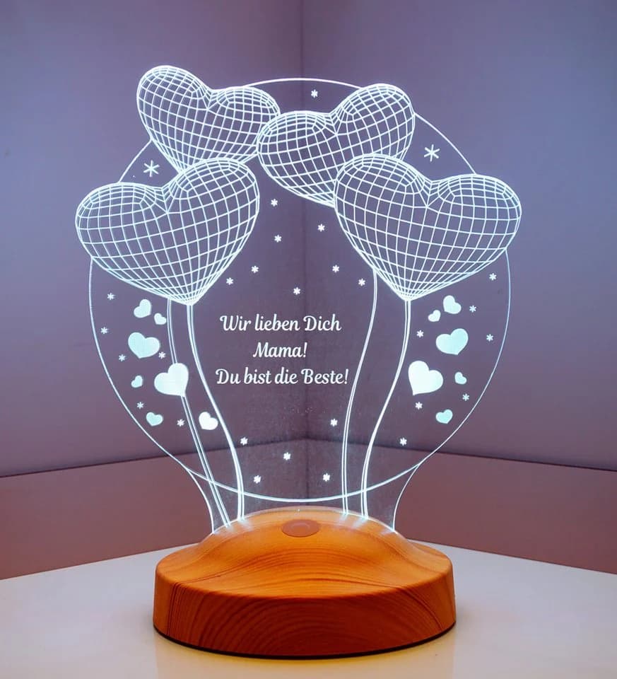 Geschenkelampe LED Nachttischlampe Ballon Herzen 3D Gravur mehrfarbiges Geschenk für Muttertag - Bild 5