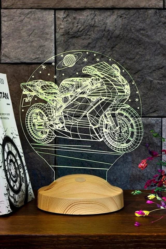 LED Nachttischlampe Racing Motorrad Design 3D-Illusion Art-Deco