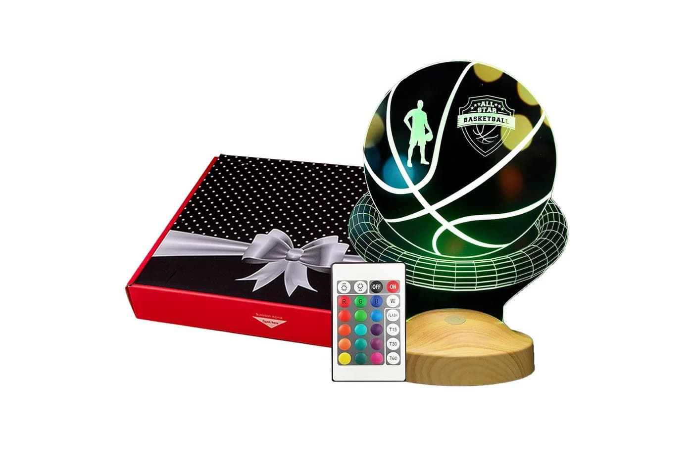 Geschenkelampe LED Nachttischlampe Basketball 3D Gravur 7 Farben - Bild 2