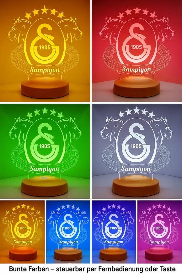 Geschenkelampe LED 3D Nachtlicht Galatasaray 7 Farben - Bild 5